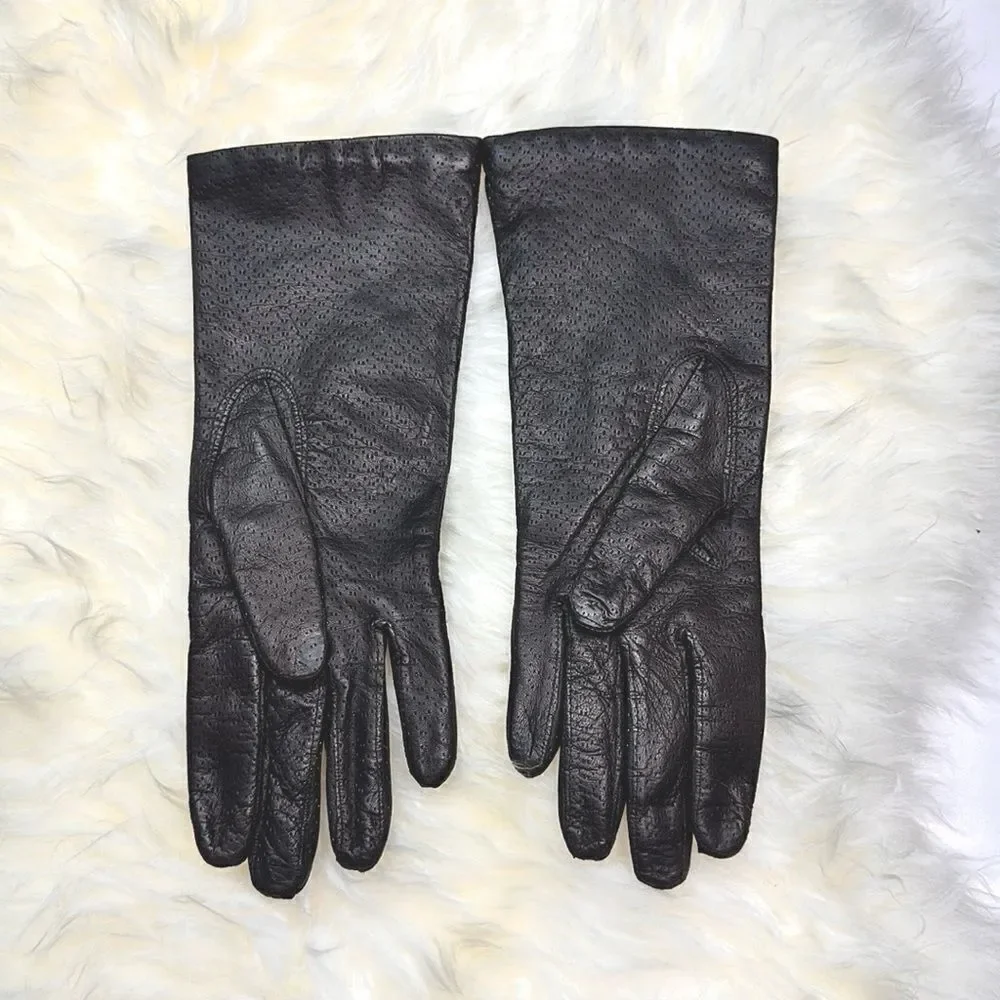 Vintage Brown Leather Gloves Knit Lining Made in Italy Size 6 1/2